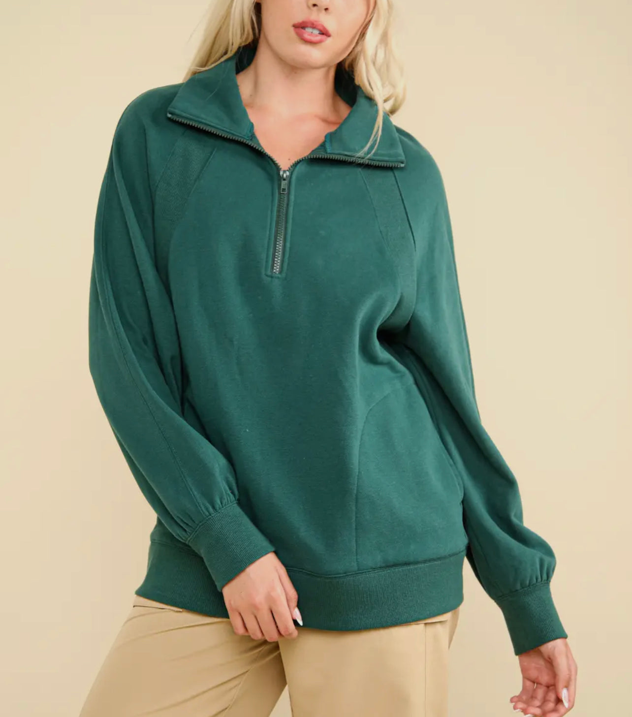 Oversized Henley Sweatshirt - forest